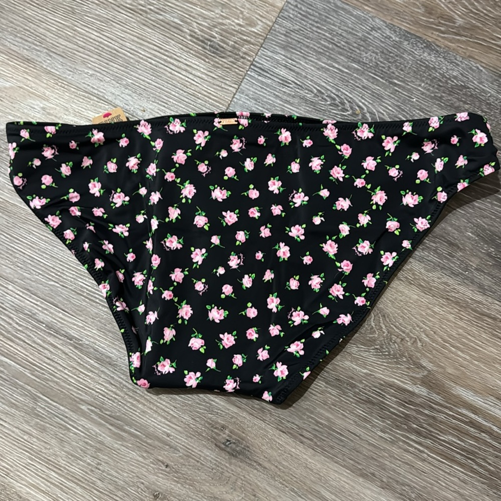 NWT Victorias Secret Pink black pink floral flowers swim bikini bottoms XL - Picture 7 of 7